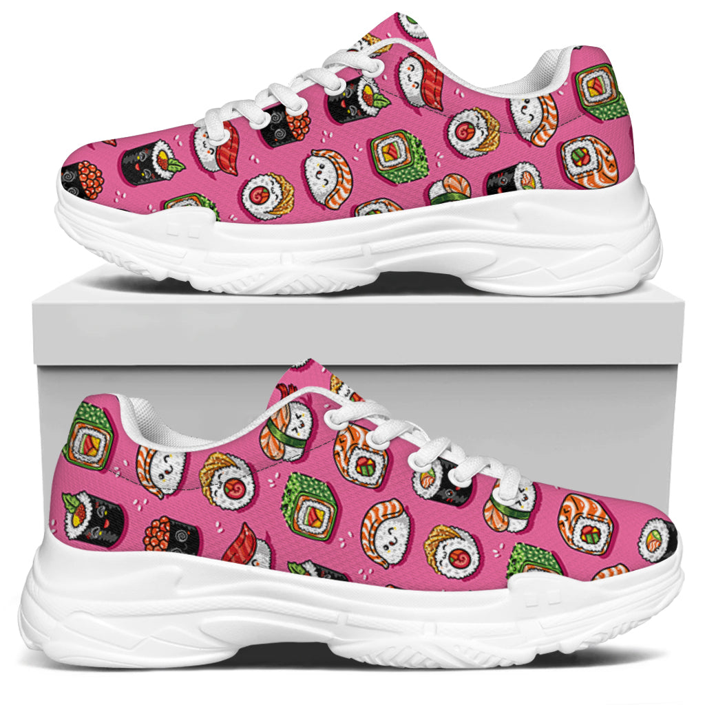 Cute Sushi And Rolls Pattern Print White Chunky Shoes