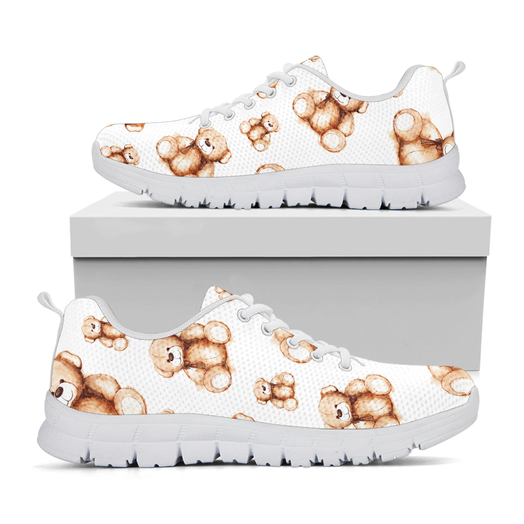Cute Teddy Bear Pattern Print White Running Shoes