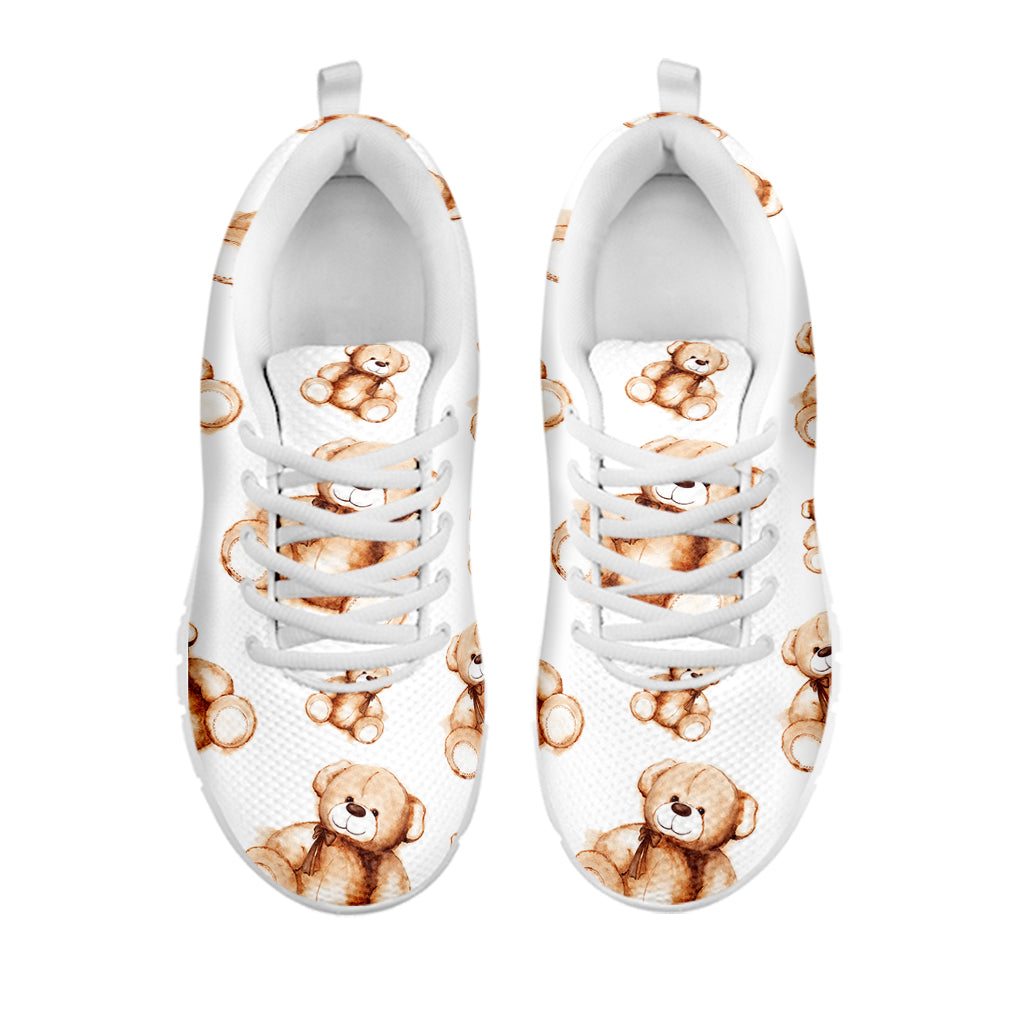 Cute Teddy Bear Pattern Print White Running Shoes