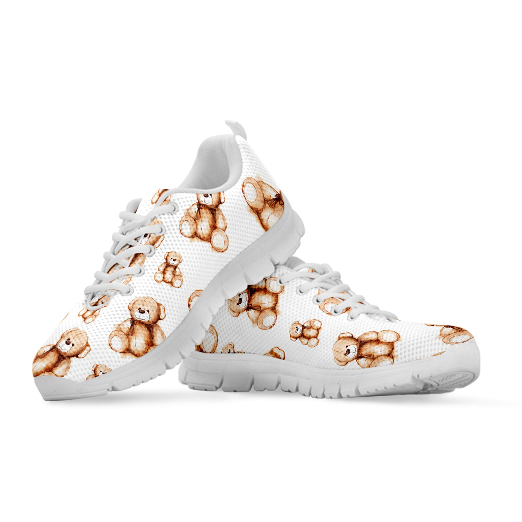 Cute Teddy Bear Pattern Print White Running Shoes