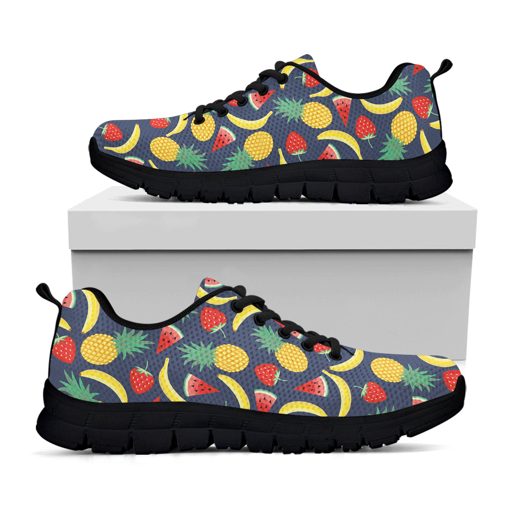 Cute Tropical Fruits Pattern Print Black Running Shoes