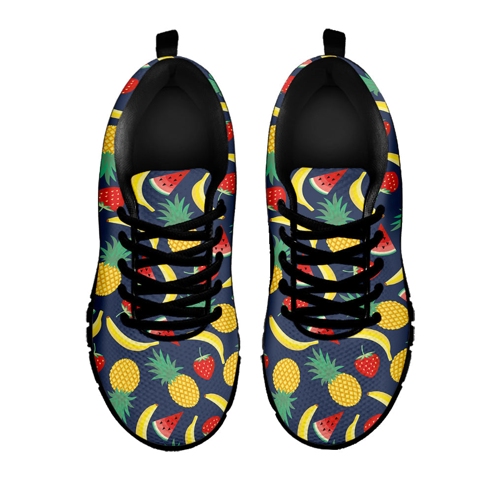 Cute Tropical Fruits Pattern Print Black Running Shoes
