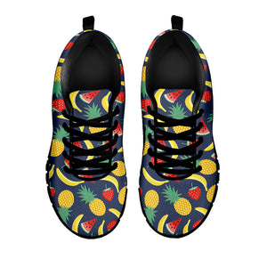Cute Tropical Fruits Pattern Print Black Running Shoes