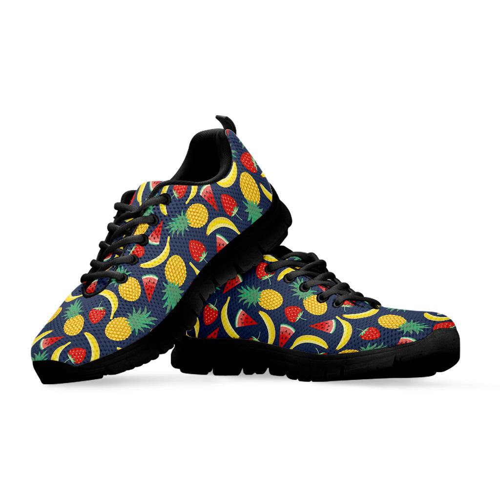 Cute Tropical Fruits Pattern Print Black Running Shoes