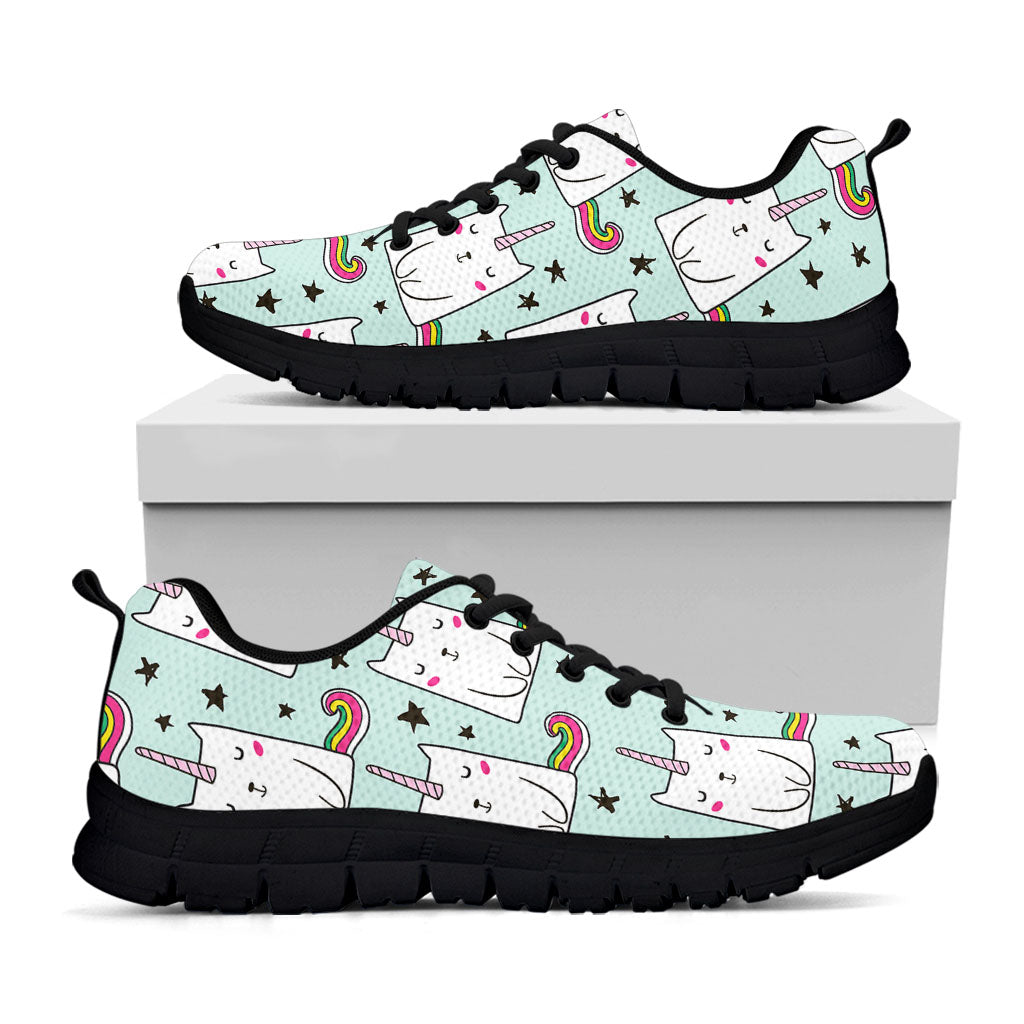 Cute Unicorn Cat Pattern Print Black Running Shoes