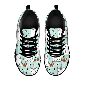 Cute Unicorn Cat Pattern Print Black Running Shoes