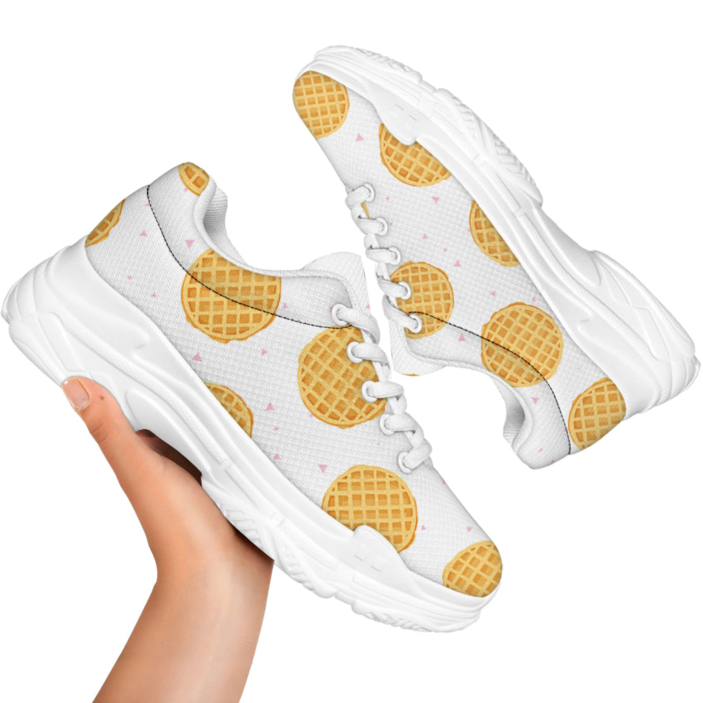 Cute Waffle Pattern Print White Chunky Shoes