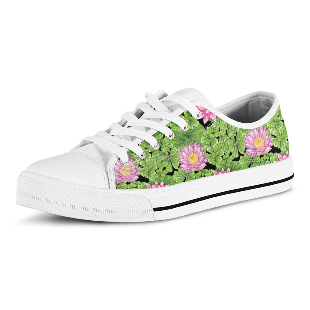 Cute Water Lily Pattern Print White Low Top Sneakers