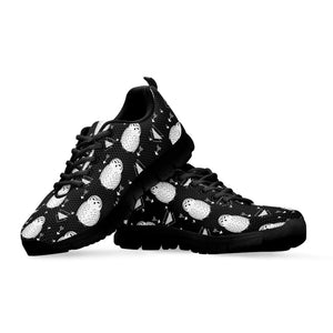 Cute White And Grey Owl Pattern Print Black Running Shoes