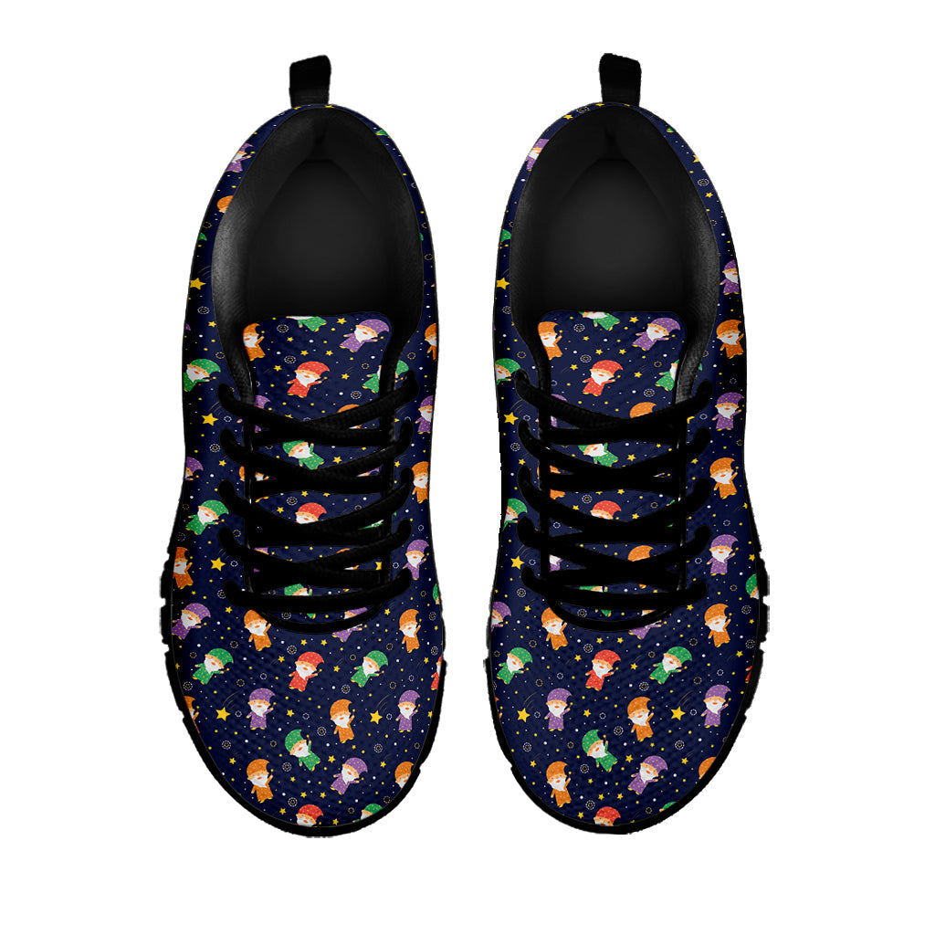 Cute Wizard Pattern Print Black Running Shoes