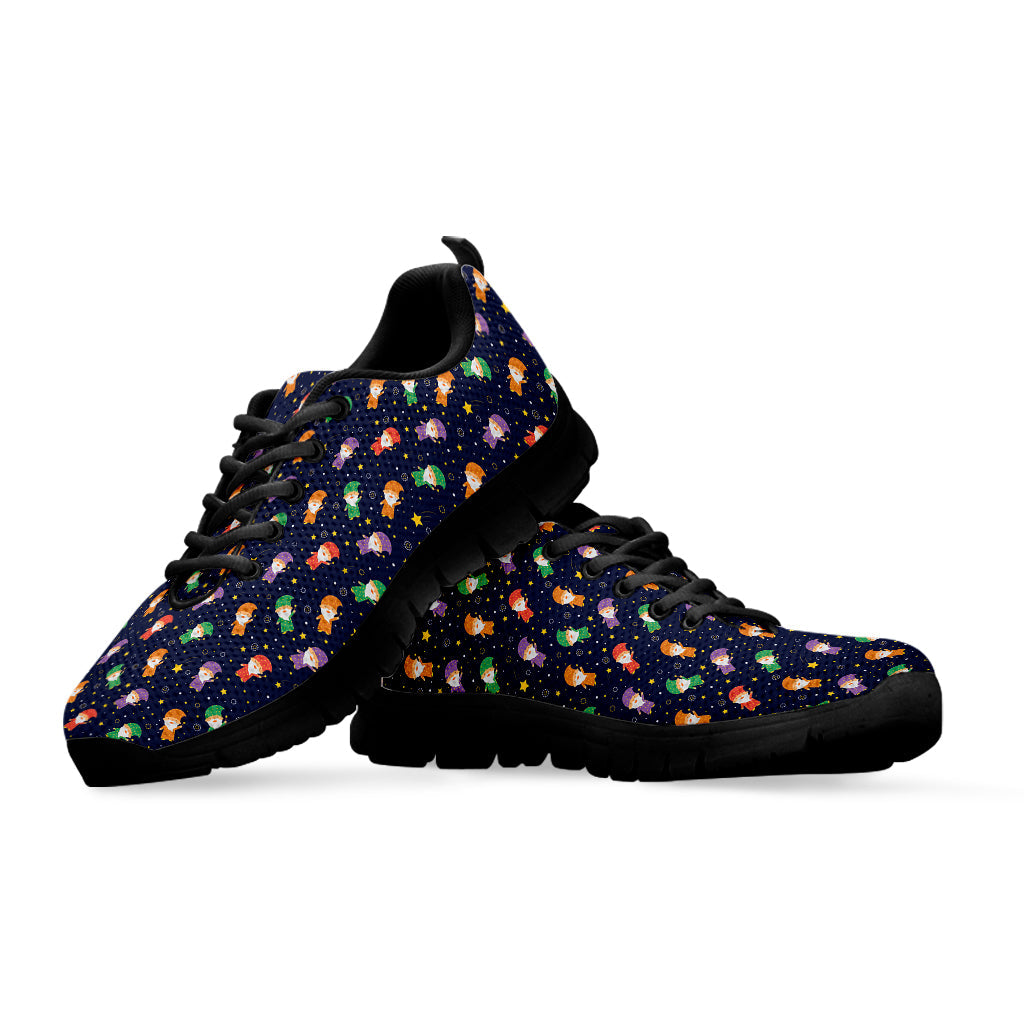 Cute Wizard Pattern Print Black Running Shoes