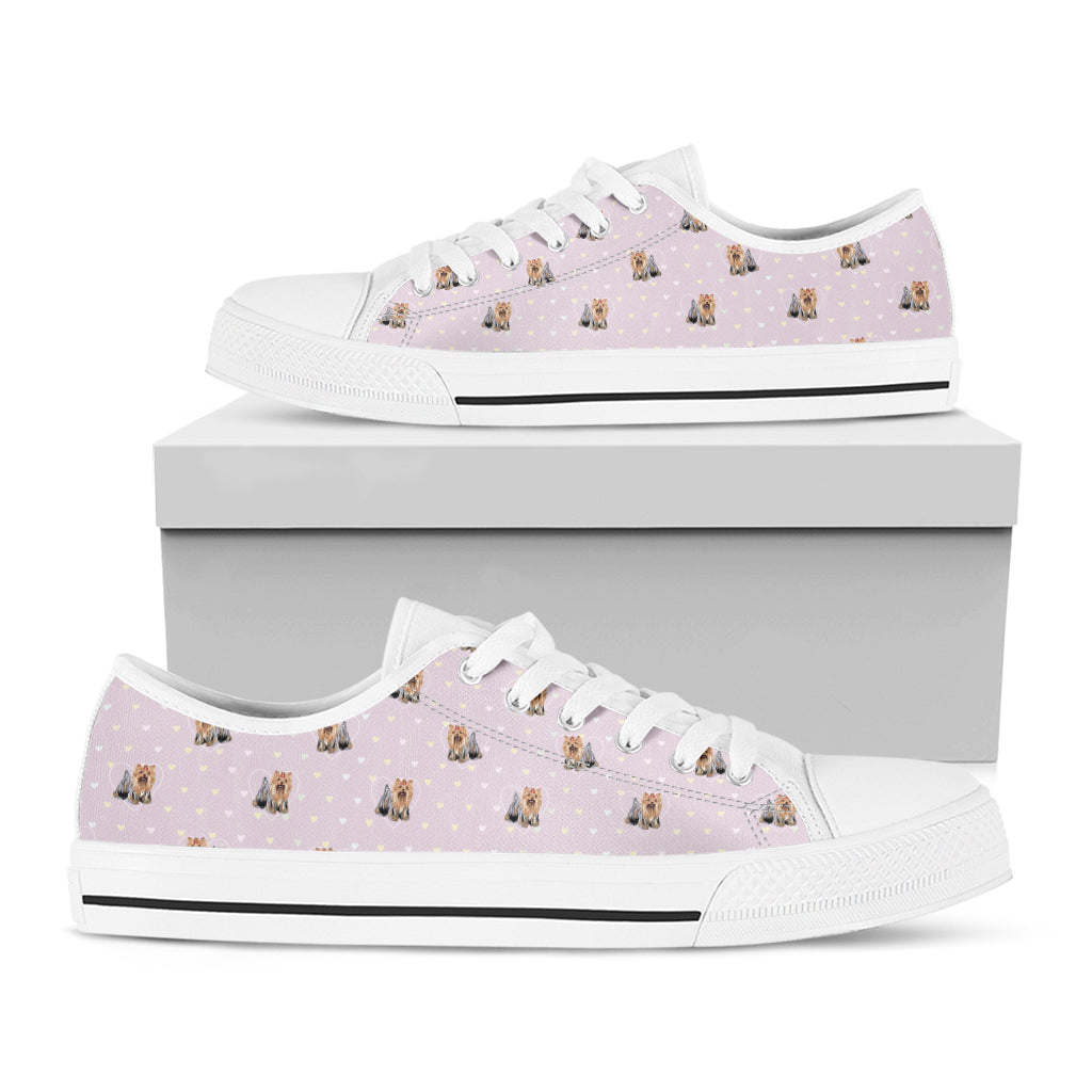Cute Yorkshire Terrier Pattern Print White Low Top Sneakers