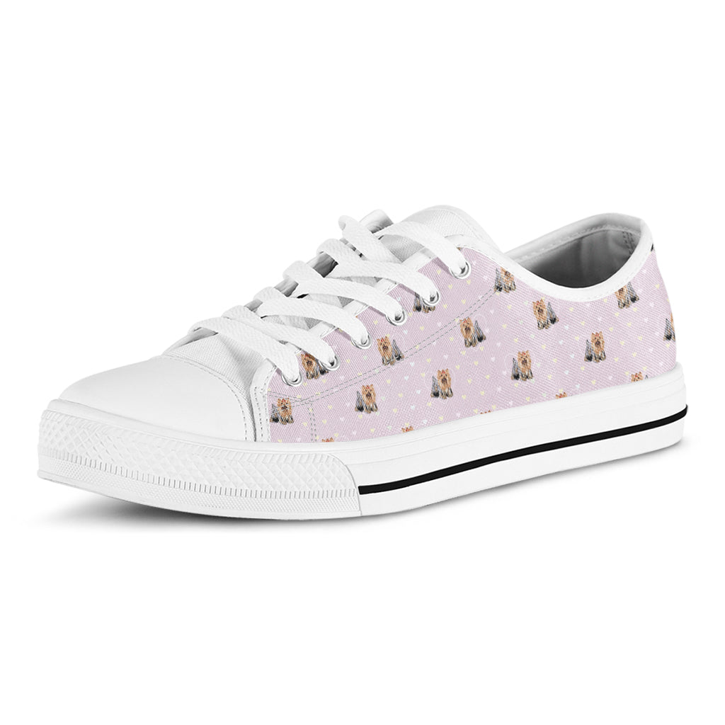 Cute Yorkshire Terrier Pattern Print White Low Top Sneakers