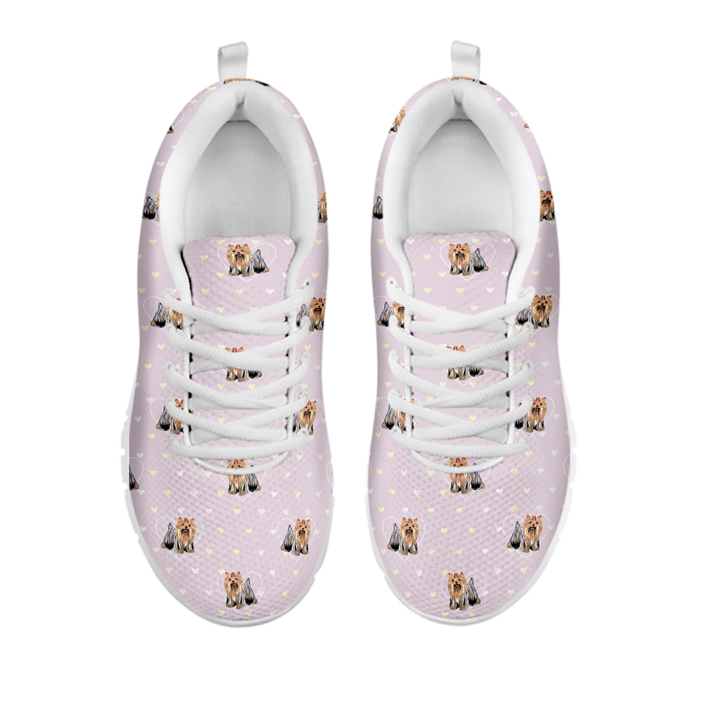 Cute Yorkshire Terrier Pattern Print White Running Shoes