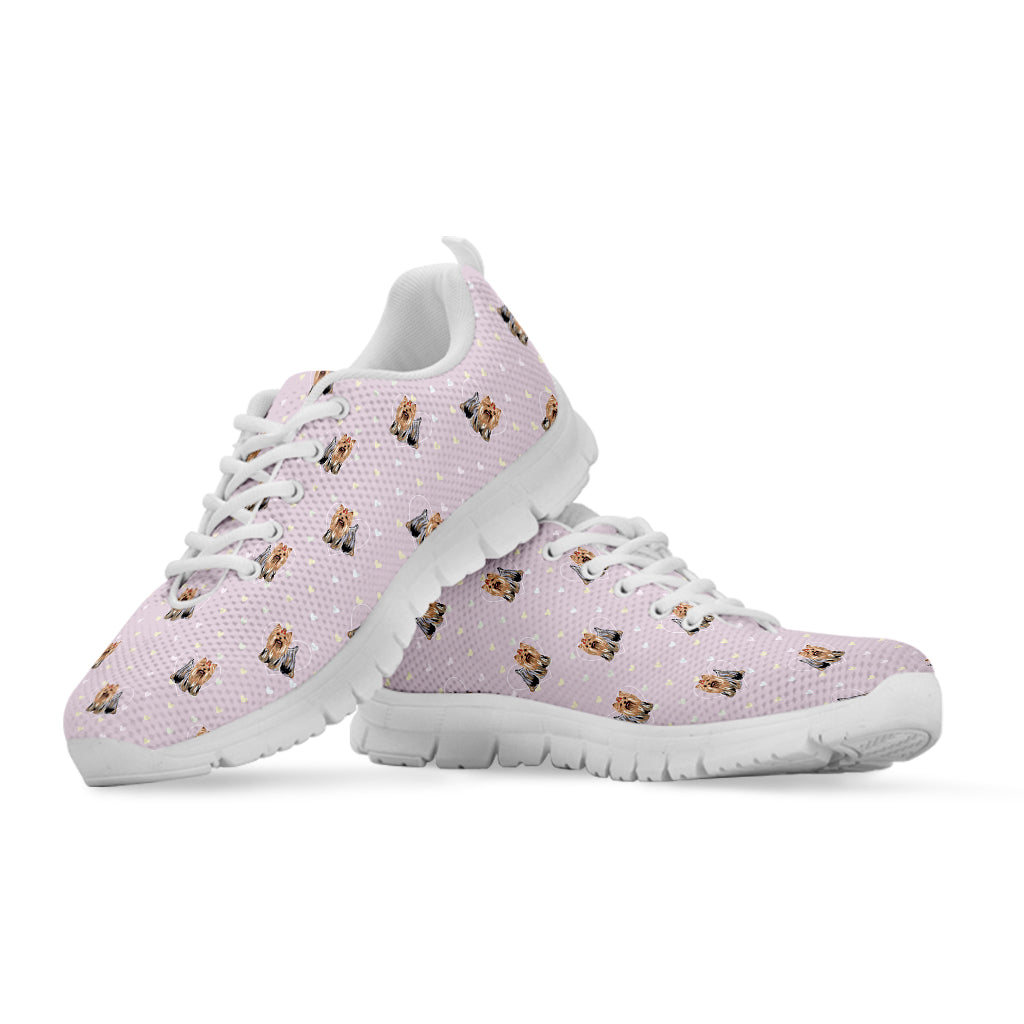 Cute Yorkshire Terrier Pattern Print White Running Shoes