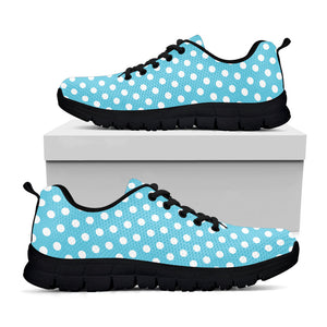 Cyan And White Polka Dot Pattern Print Black Running Shoes