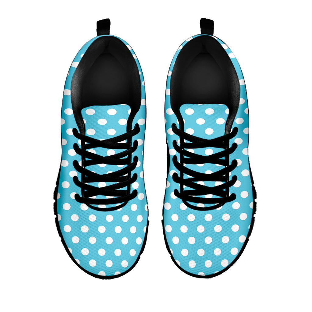 Cyan And White Polka Dot Pattern Print Black Running Shoes
