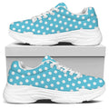 Cyan And White Polka Dot Pattern Print White Chunky Shoes