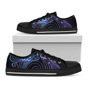 Dark Aquarius Zodiac Sign Print Black Low Top Sneakers