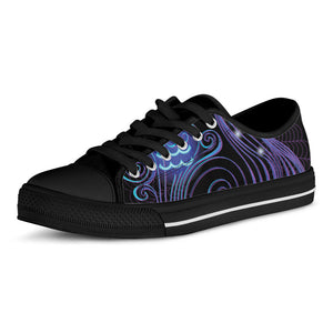 Dark Aquarius Zodiac Sign Print Black Low Top Sneakers
