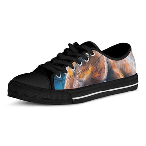 Dark Blue Horse Painting Print Black Low Top Sneakers