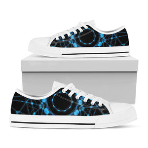 Dark Blue Kaleidoscope Print White Low Top Sneakers