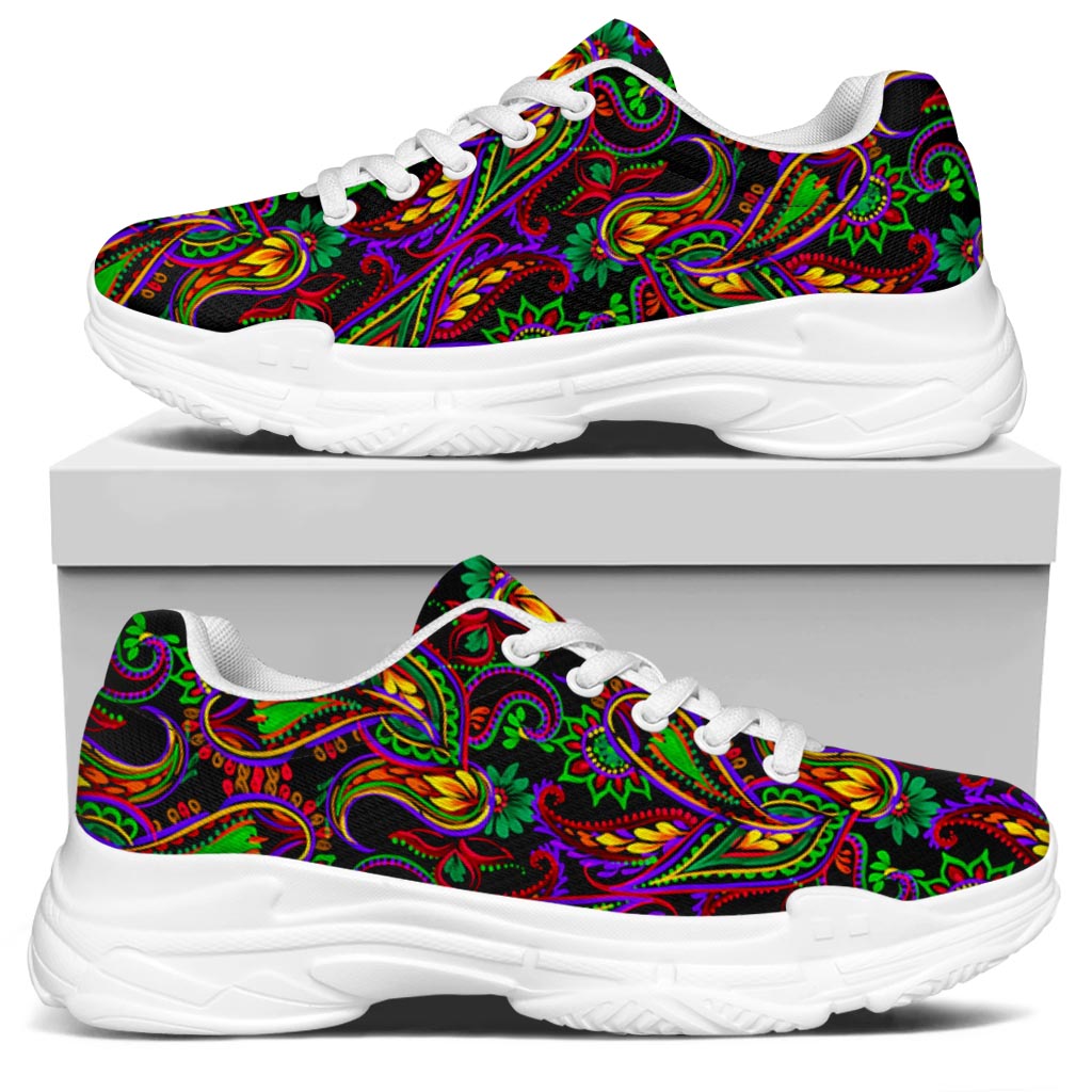 Dark Bohemian Paisley Pattern Print White Chunky Shoes