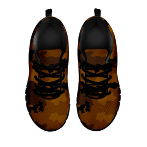 Dark Brown Camouflage Print Black Running Shoes
