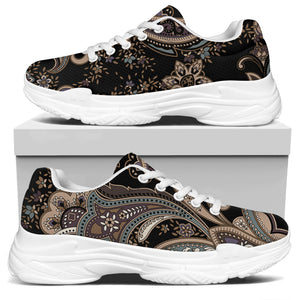 Dark Brown Paisley Pattern Print White Chunky Shoes