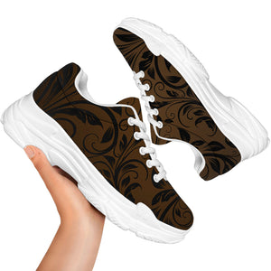 Dark Brown Western Damask Print White Chunky Shoes