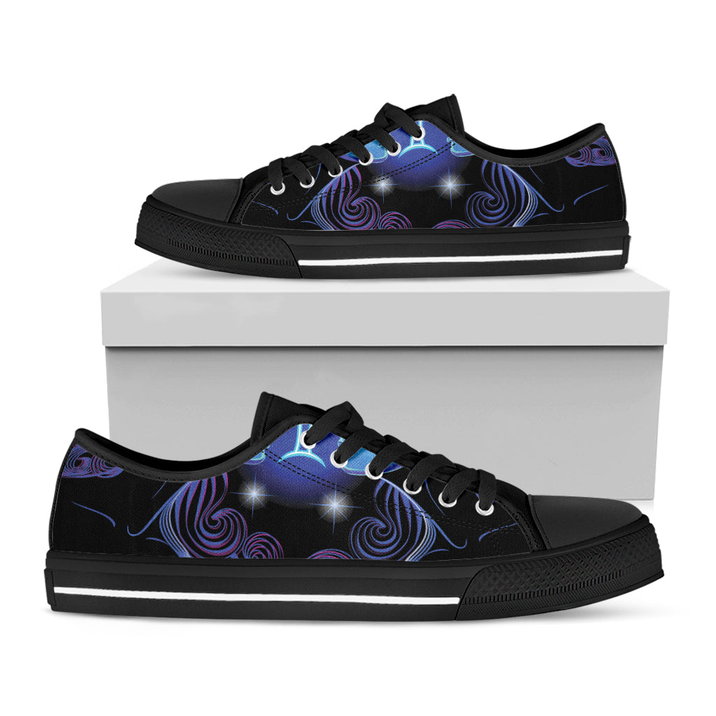 Dark Gemini Zodiac Sign Print Black Low Top Sneakers