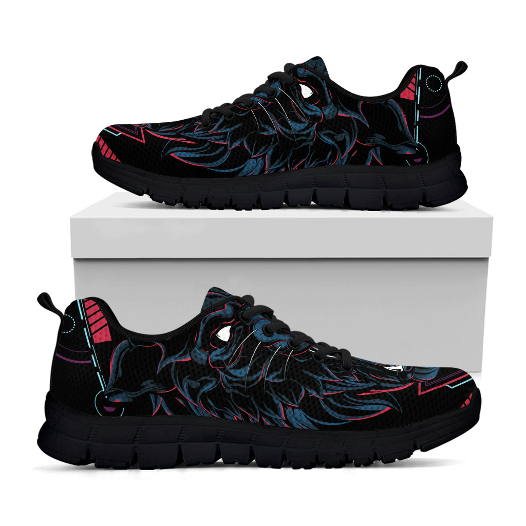 Dark Geometric Wolf Print Black Running Shoes