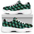Dark Green Geometric Cube Pattern Print White Chunky Shoes