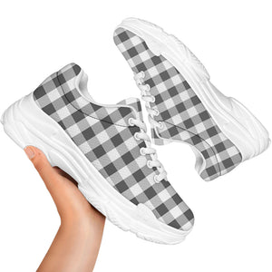 Dark Grey And White Gingham Print White Chunky Shoes