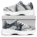 Dark Grey White Marble Print White Chunky Shoes