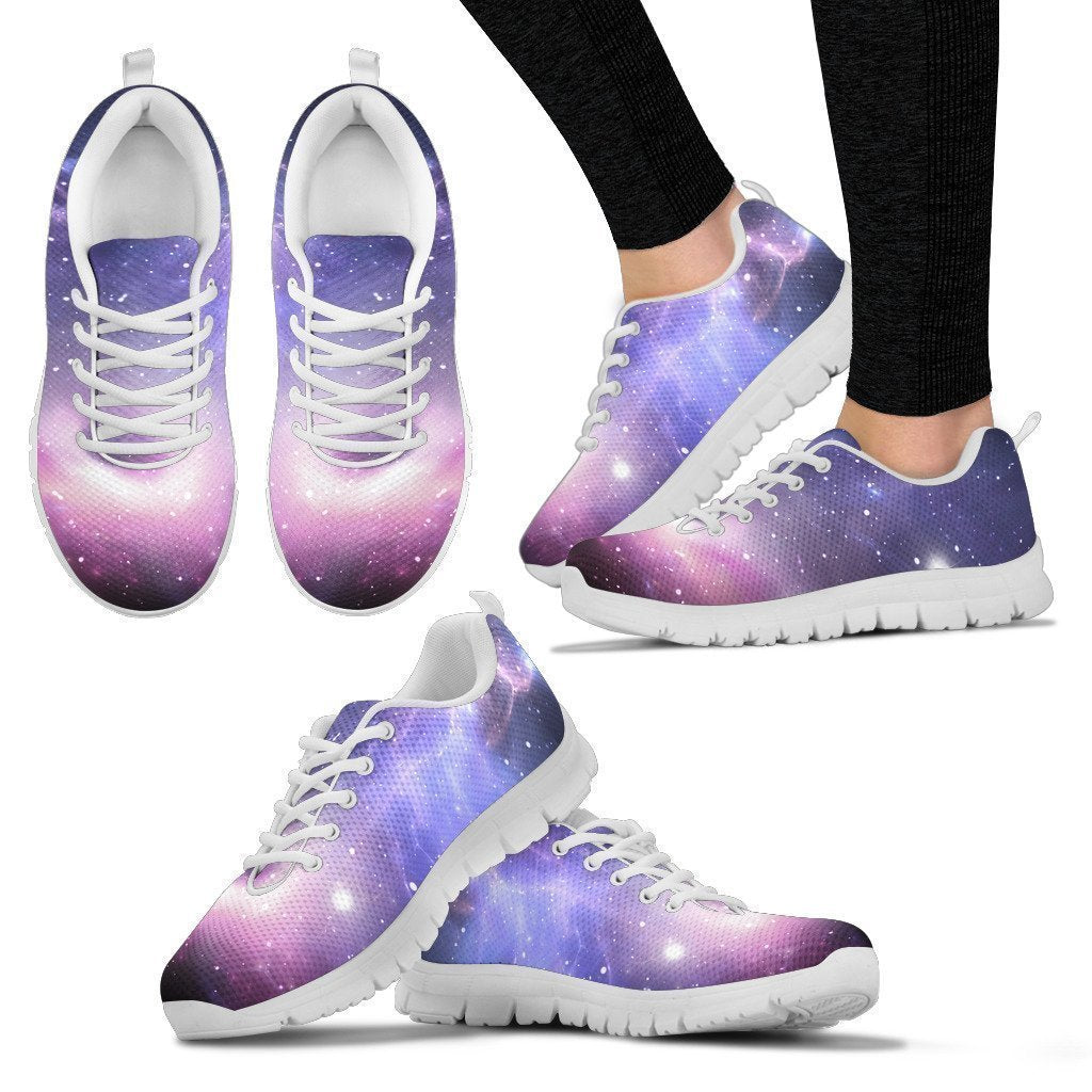Dark Light Purple Galaxy Space Print White Running Shoes