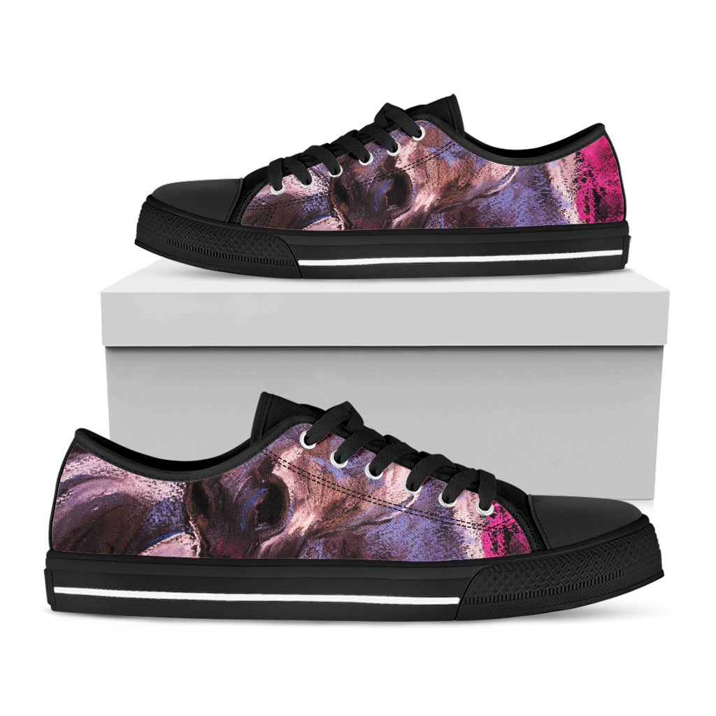 Dark Pink Horse Painting Print Black Low Top Sneakers
