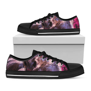 Dark Pink Horse Painting Print Black Low Top Sneakers