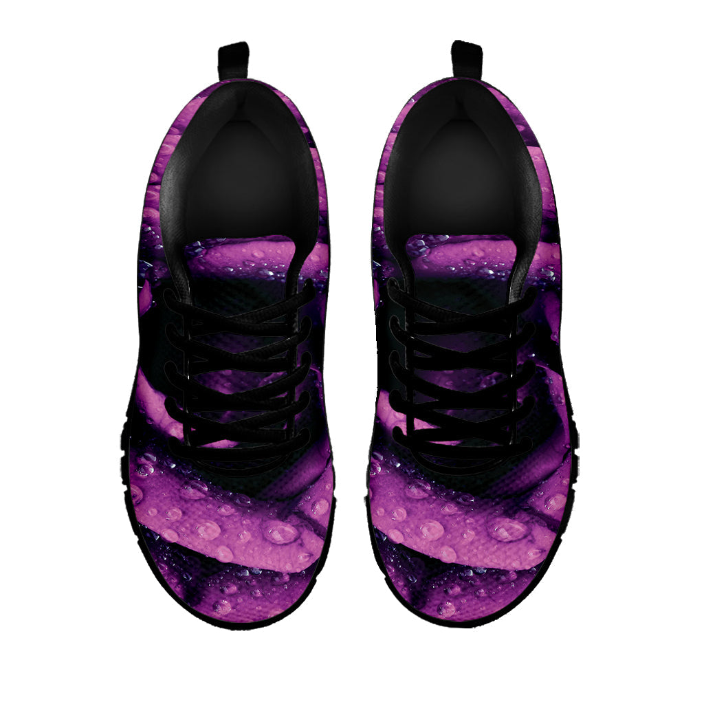Dark Purple Rose Print Black Running Shoes
