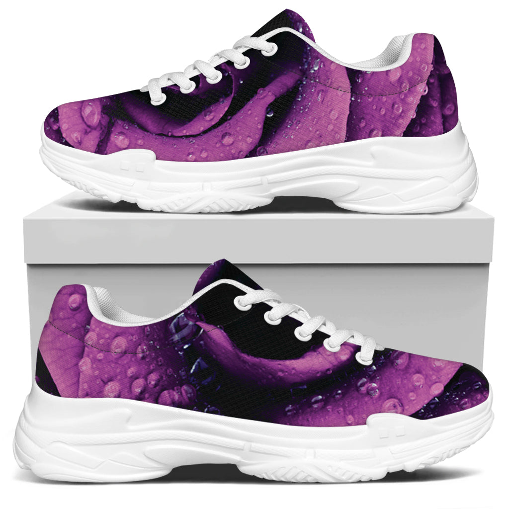 Dark Purple Rose Print White Chunky Shoes