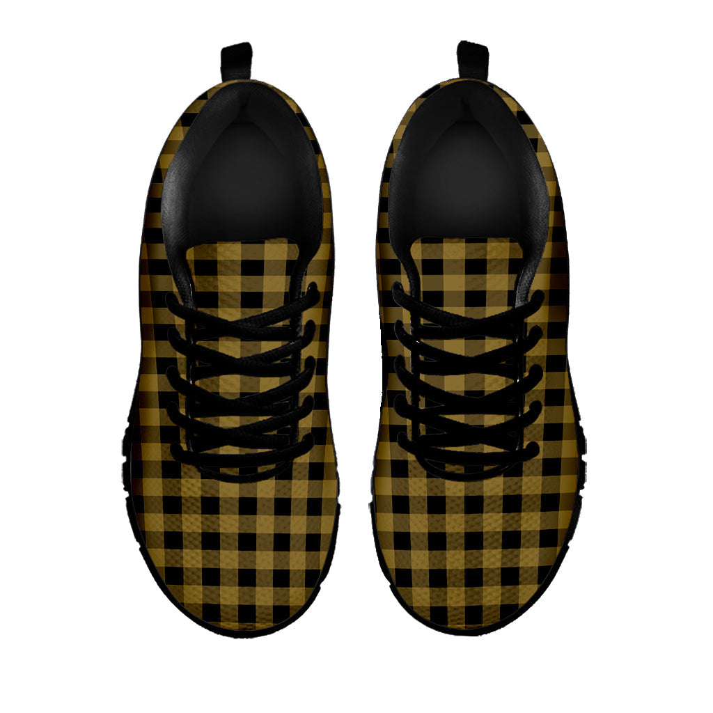 Dark Tan And Black Check Pattern Print Black Running Shoes