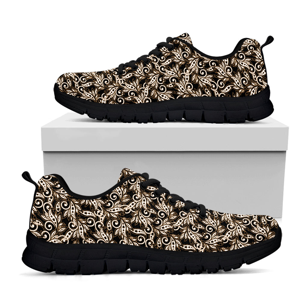 Dark Western Floral Pattern Print Black Running Shoes