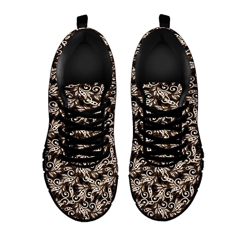 Dark Western Floral Pattern Print Black Running Shoes