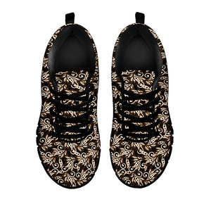 Dark Western Floral Pattern Print Black Running Shoes