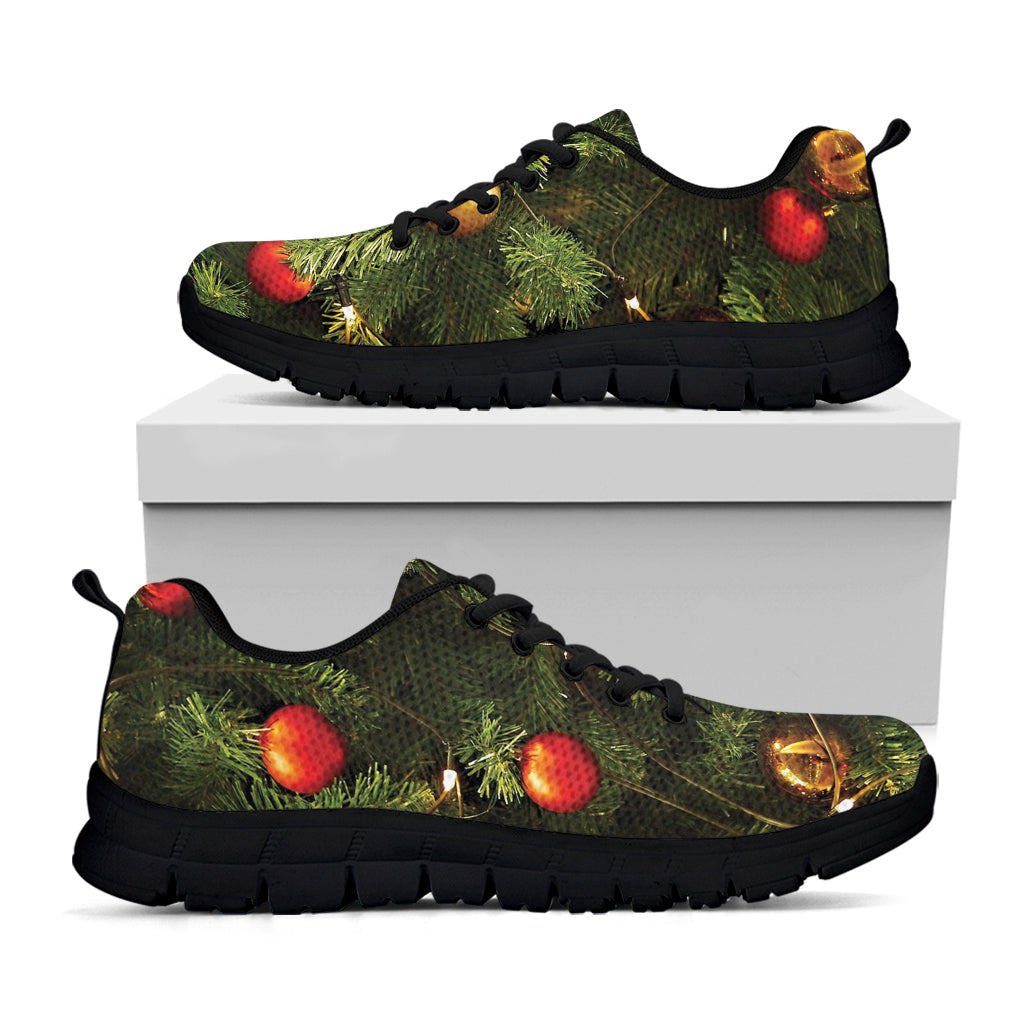 Decorated Christmas Tree Print Black Running Shoes