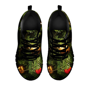 Decorated Christmas Tree Print Black Running Shoes