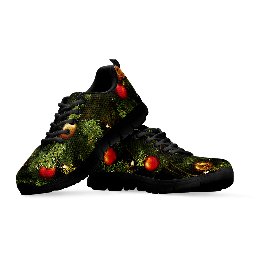 Decorated Christmas Tree Print Black Running Shoes