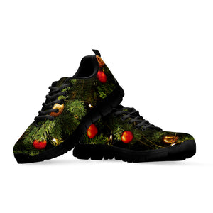 Decorated Christmas Tree Print Black Running Shoes
