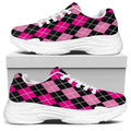 Deep Pink And Black Argyle Pattern Print White Chunky Shoes