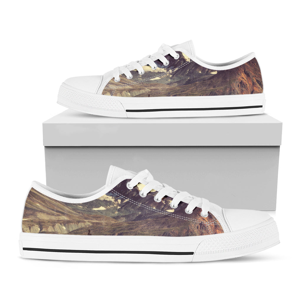 Denali Mountain Print White Low Top Sneakers